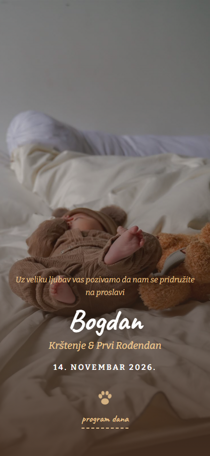 Mali meda dizajn pozivnice za krštenje