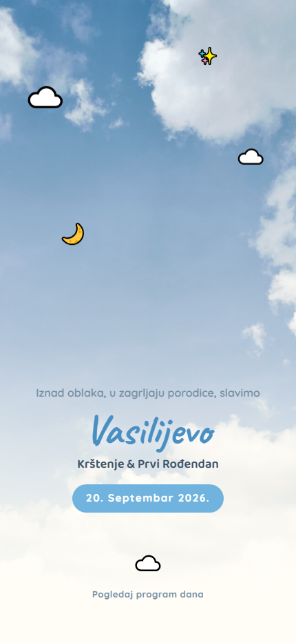 Oblačići dizajn pozivnice za krštenje