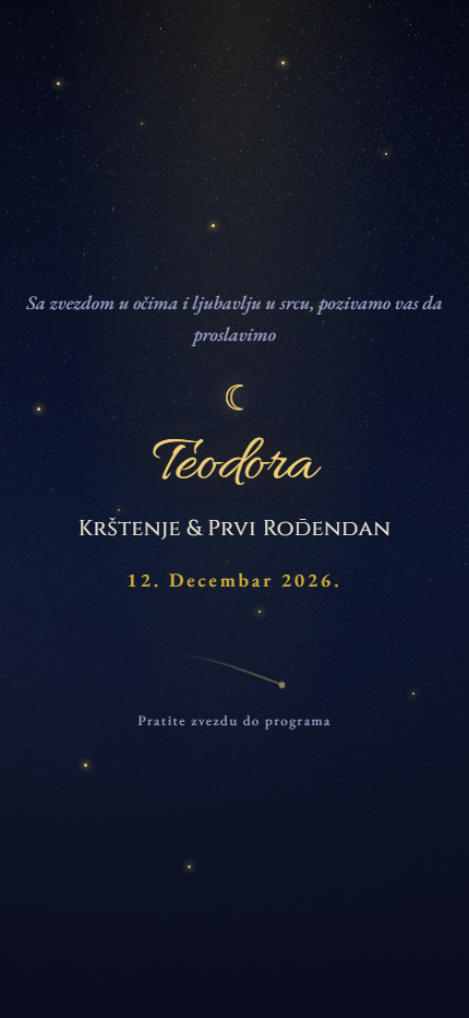 Zvezdano nebo dizajn pozivnice za krštenje